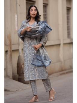DEVRI - Blue Summer Cotton Printed Kurta with Salwar and Dupatta
