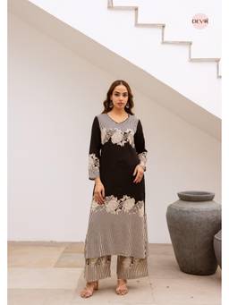DEVRI - Black German Reyon Printed Kurta with Salwar
