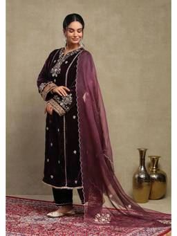DOHR INDIA - Purple Leena Embroidered Kurta with Pant