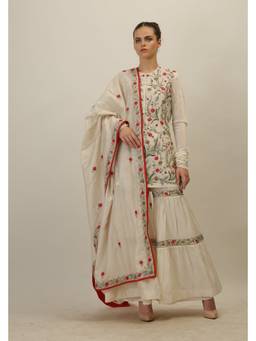 SAMANT CHAUHAN - Ivory Embroidered Kurta with Gharara and Dupatta