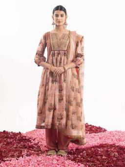 SAMANT CHAUHAN - Peach Embroidered Kurta with Pant and Dupatta