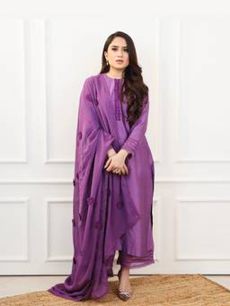 DOHR INDIA - Purple Saira Cotton Embroidered Kurta with Pant