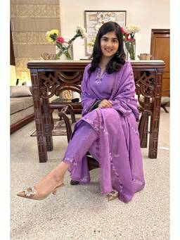 DOHR INDIA - Purple Fiza Embroidered Kurta with Pant and Dupatta