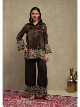 DOHR INDIA - Aadya Black Hand Embroidered Tissue Chanderi Co-Ord Set