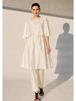 SAMANT CHAUHAN - White Embroidered Chanderi Silk Kurta with Pant