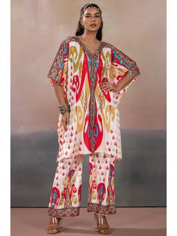 LABEL AARNA - Off White Royal Crest Silk Crepe Women Co-Ord Set with Digital Print