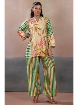 LABEL AARNA - Green Vogue Vibe Silk Crepe Women Co-Ord Set with Digital Print