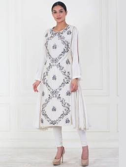SAMANT CHAUHAN - A Cotton Off White Anarkali Kurta with Churidar