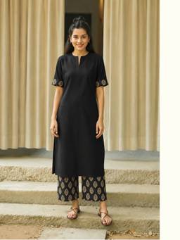 MONK & MEI - Black Mehr Kurta with Palazzos