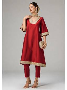 MONK & MEI - Zohra Red Choga Kurta with Pants
