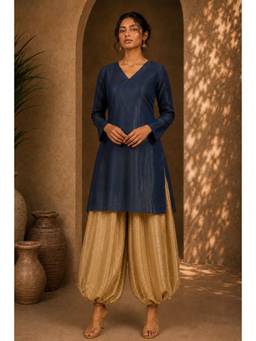 MONK & MEI - Navy Blue Riwaayat Kurta with Herems Pants