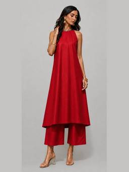 MONK & MEI - Red Surkh A-Line Kurta with Palazzos