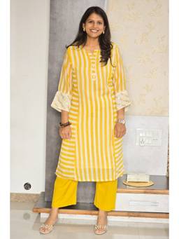Pink Tree - Yellow Stripe Chanderi Kurta with Pant