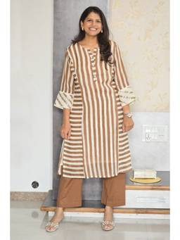 Pink Tree - Brown Stripe Chanderi Kurta with Pant