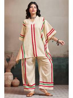 LABEL AARNA - Beige Moss Lane Linen Women Co-Ord Set with Digital Print