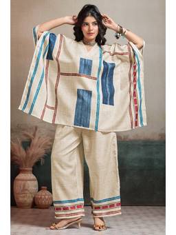 LABEL AARNA - Beige Tidal Glow Linen Women Co-Ord Set with Digital Print