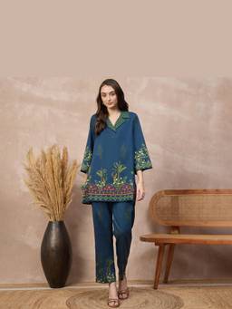 First Resort by Ramola Bachchan - Blue Tropical Printed Co-Ord Set