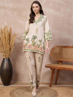 First Resort by Ramola Bachchan - Cream Tropical Printed Co-Ord Set