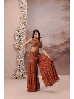 PARUL GANDHI - Rust Sienna Sharara and Blouse with Dupatta