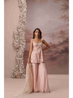 PARUL GANDHI - Pink Flora Sharara and Corset with Dupatta