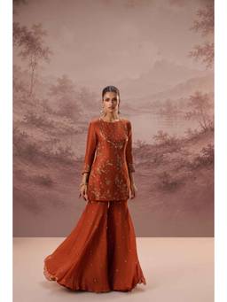 PARUL GANDHI - Rust Mahira Sharara and Kurta with Dupatta