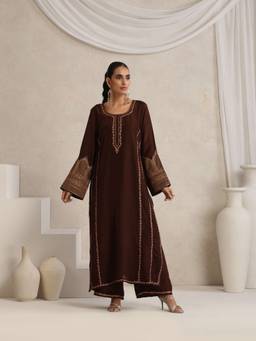 WAZIR C - Afsana Brown Kurta and Pant with Dupatta