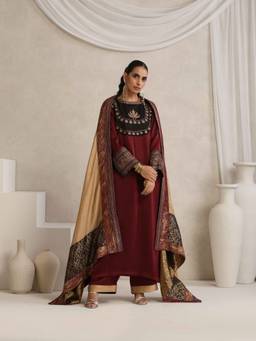 WAZIR C - Afsana Maroon Kurta and Pant With Dupatta