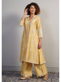 SAMANT CHAUHAN - A Pleasant Yellow Cotton Silk Kurta with Pant