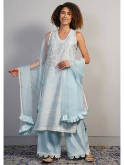 SAMANT CHAUHAN - A Powder Blue Cotton Silk Kurta with Pant and Dupatta