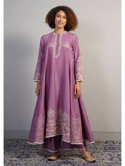 SAMANT CHAUHAN - An Alluring Lavender A-Line, Zero Neck Cotton Silk Kurta with Pant