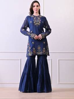 SAMANT CHAUHAN - A Blue Embroidered Kurta with Gharara