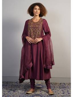 SAMANT CHAUHAN - A Beautiful Deep Wine Anarkali with Churidar and Dupatta