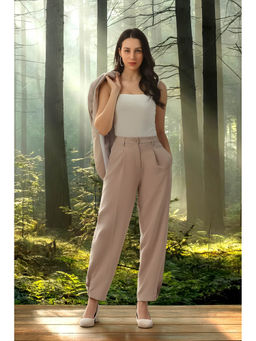 Van Heusen - Beige Solid Relaxed Fit Trousers