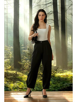 Van Heusen - Black Solid Relaxed Fit Trousers