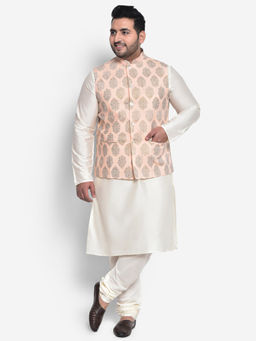 KISAH PLUS - Cotton Blend Peach Kurta Jacket (Set of 3)