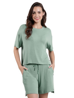Amante - Green Round Neck Half Sleeves Serene Dream Sleep Top