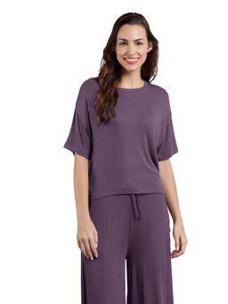 Amante - Purple Round Neck Half Sleeves Serene Dream Sleep Top