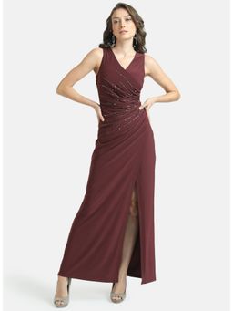 Kazo - x Janhvi Kapoor Maroon Embellished Wrap Maxi Dress