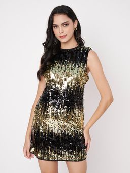 AMAGYAA - Black Sequin Sleeveless A-Line Mini Dress