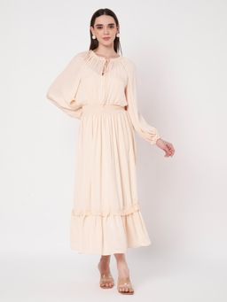 AMAGYAA - Peach Georgette Empire Waisted Maxi Dress