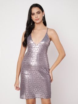 AMAGYAA - Silver Grey Sequin Spaghetti Straps Mini Dress
