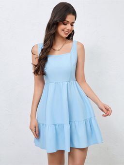 Outzidr - Blue Sleeveless Skater Mini Dress
