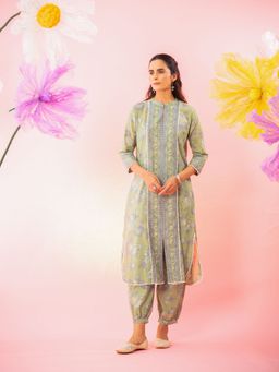 EKOHUM - Floral Printed Green Co-Ord (Set of 2)