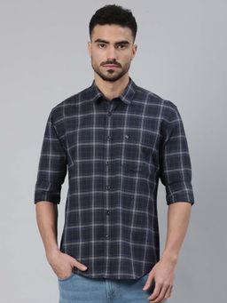 Classic Polo - Men's Blue Collar Neck Checked Cotton Slim Fit Shirt