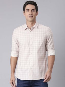 Classic Polo - Men's Light Pink Collar Neck Printed Cotton Slim Fit Shirt