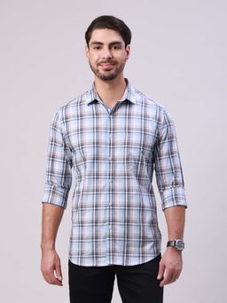 Classic Polo - Men's Multicolor Collar Neck Checked Cotton Slim Fit Shirt