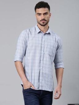 Classic Polo - Men's Light Blue Collar Neck Checked Cotton Slim Fit Shirt