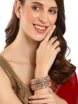 Karatcart - (Set Of 2) Antique Rose Gold Plated Kundan Bangles for Women