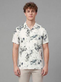 Being Human - Grey Floral Print Short Sleeve Spread Collar Men's Shirt