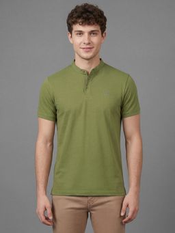 Being Human - Olive Solid Half Sleeve Mandarian Neck Men's T-Shirt